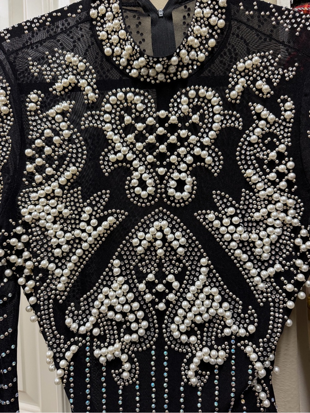 Akira Black Pearl-Embellished Bodysuit